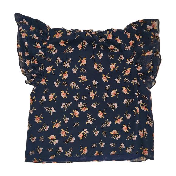 1.State Women’s Short Sleeve Blouse Flutter Top Floral Blue Medium - Picture 2 of 8